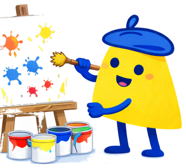 D.A.R.C.I splatter painting on an easel