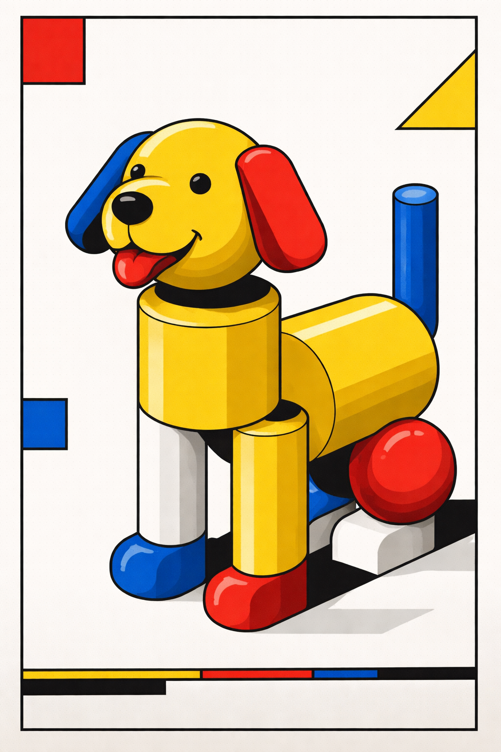 Piece No. 012: Bauhaus-style geometric toy dog in primary colors