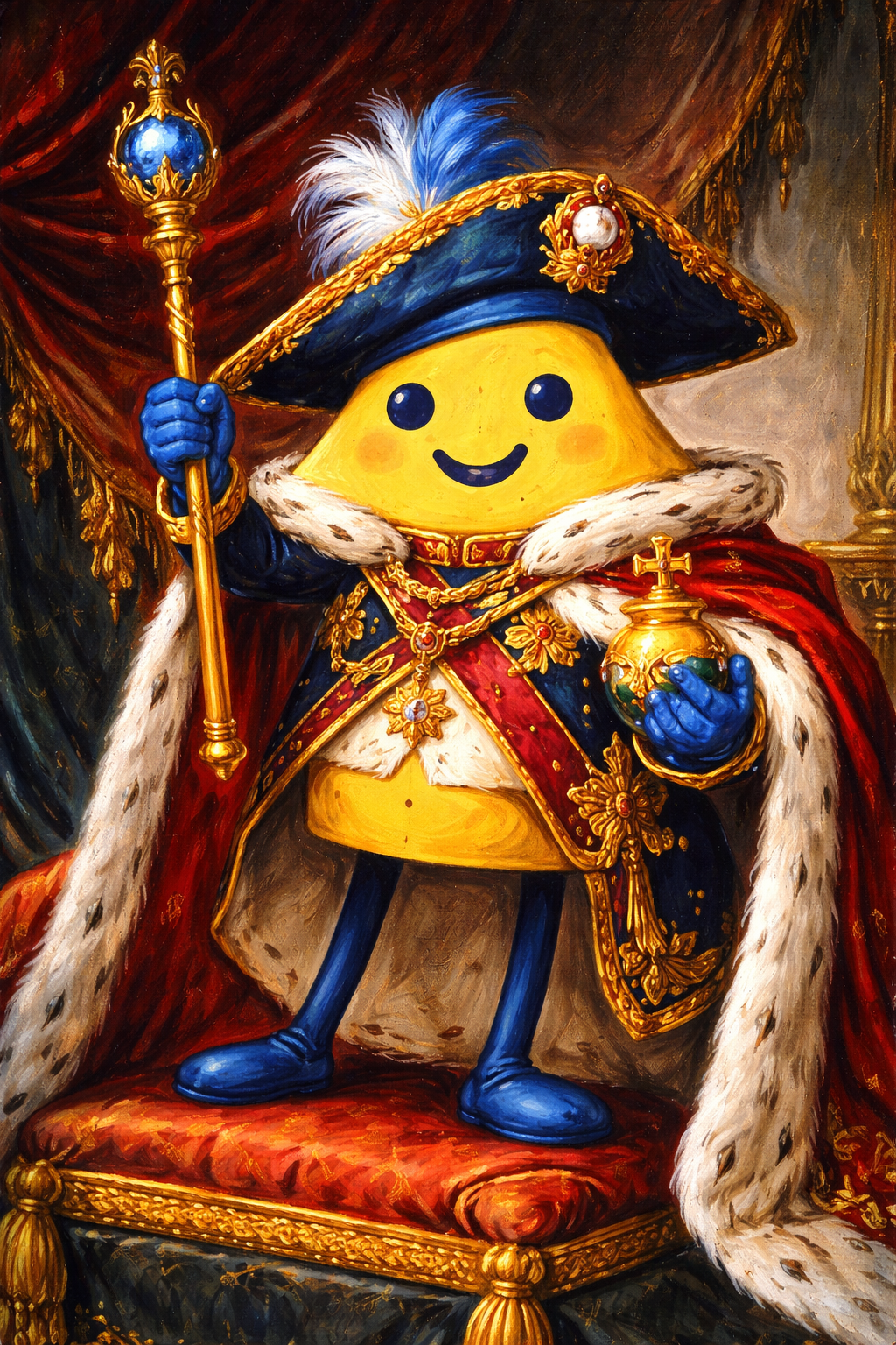 Piece No. 013: D.A.R.C.I as a royal figure in ornate coronation robes